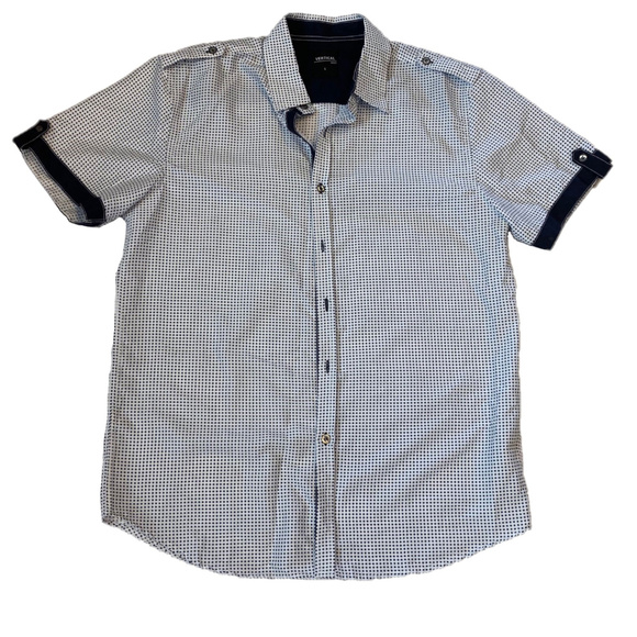 Vertical Sport Men's Button Down White &Navy Shirt - Picture 1 of 5